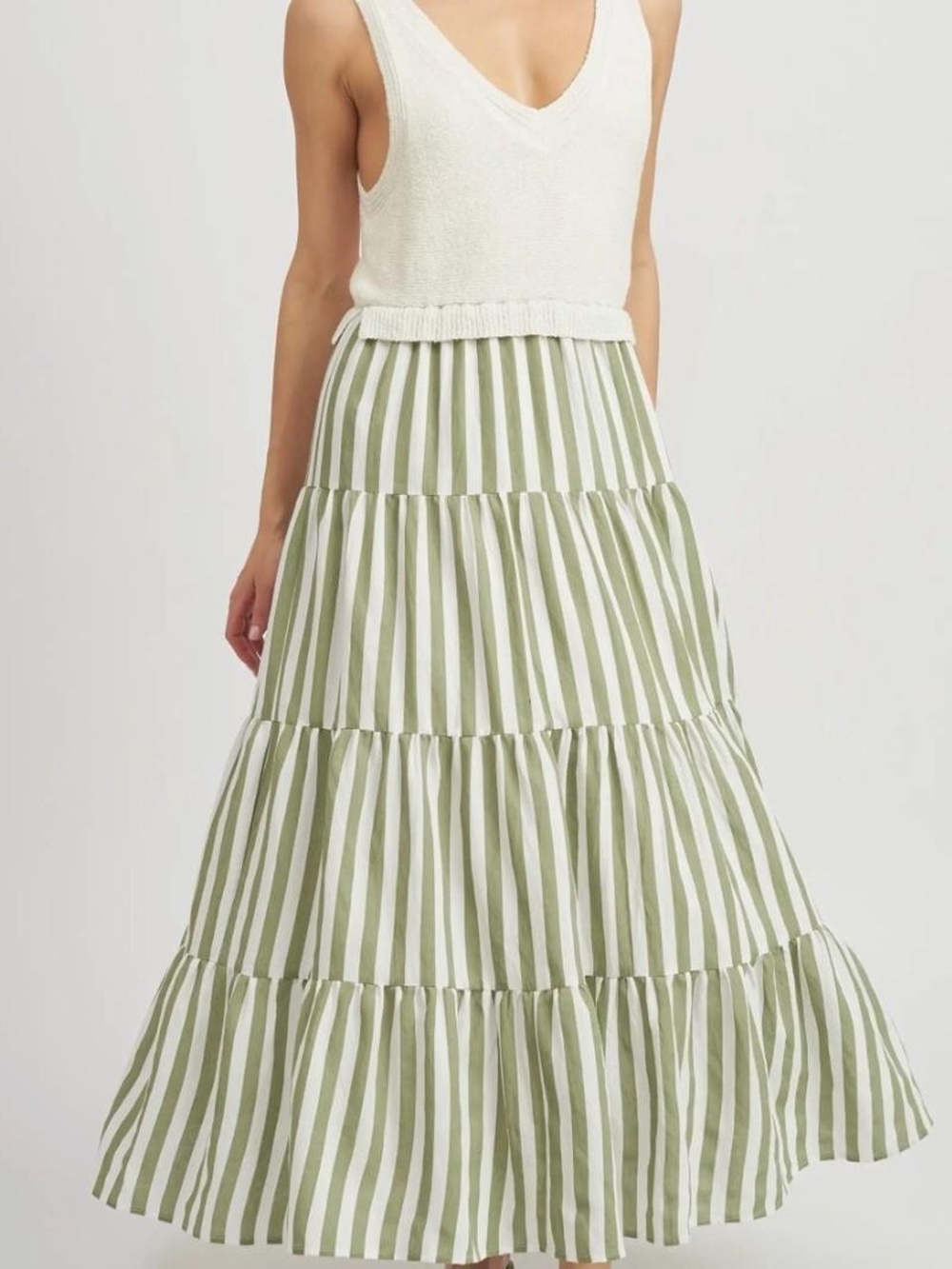 En Saison Knit Cream And Green Midi Dress